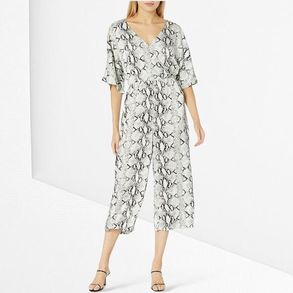 BB DAKOTA Lines in the Sun Python Snake Print Satin Jumpsuit Surplice Black Gray - Picture 13 of 13